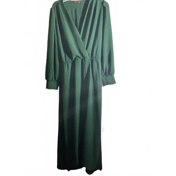 Fraiche by J Elegant Green Faux Wrap Maxi Dress with Long Sleeves Large - Picture 2 of 15